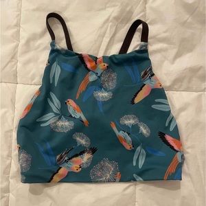 Womens s small swim top open back high neck modest top blue Patagonia surf